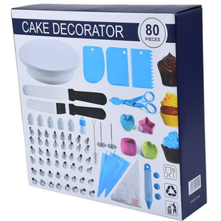 Set 80 Piese Ustensile pentru Ornare Prajituri, Flippy, din Plastic si Otel Inoxidabil, Forme Briose, Multicolor [5]