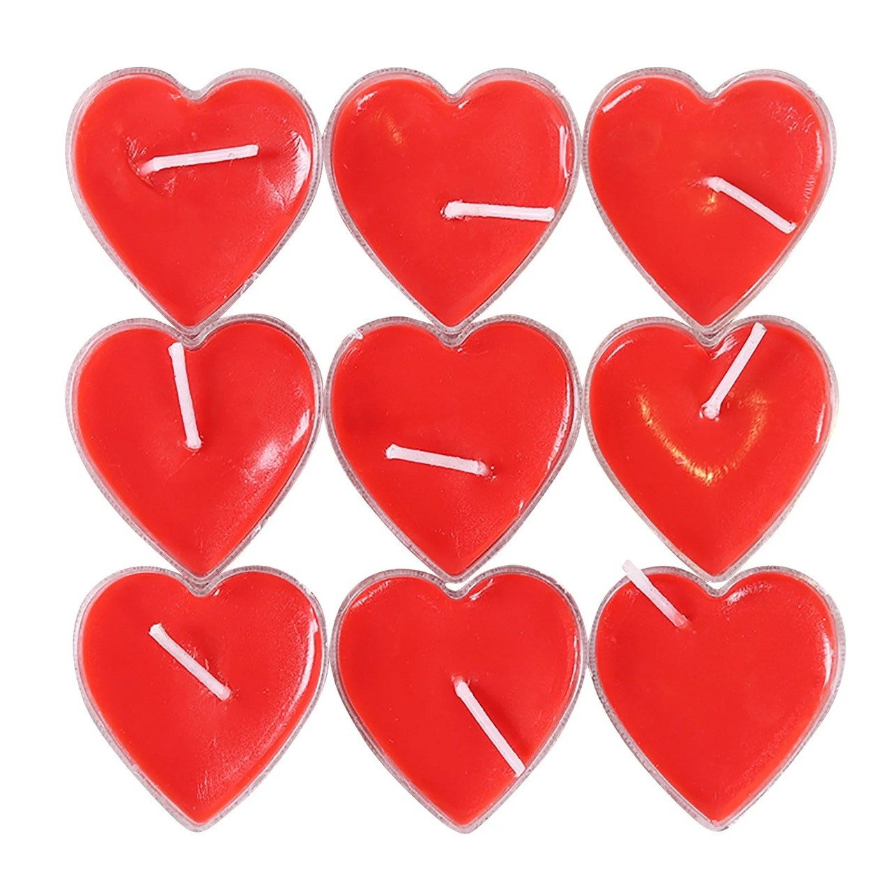 Set 9 Lumanari in Forma de Inima, Flippy, pentru Ziua Indragostitilor, Aroma de Capsuni, Ardere 3.5 h, din Parafina, 4 x 2 cm, Rosu [4]