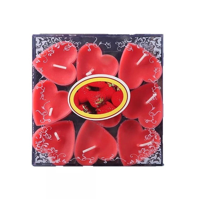Set 9 Lumanari in Forma de Inima, Flippy, pentru Ziua Indragostitilor, Aroma de Capsuni, Ardere 3.5 h, din Parafina, 4 x 2 cm, Rosu [1]