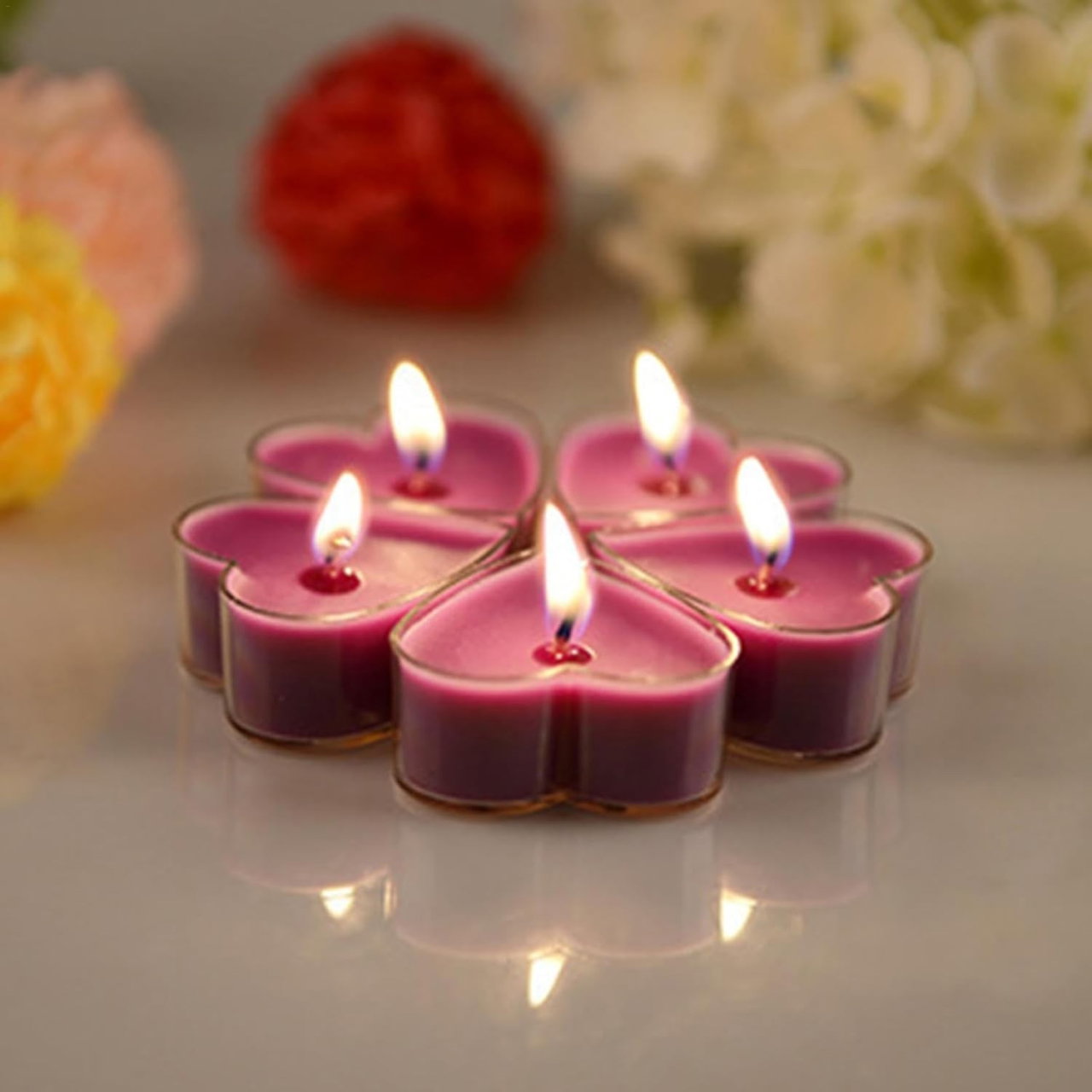 Set 9 Lumanari in Forma de Inima, Flippy, pentru Ziua Indragostitilor, Aroma de Lavanda, Ardere 3.5 h, din Parafina, 4 x 2 cm, Mov [3]