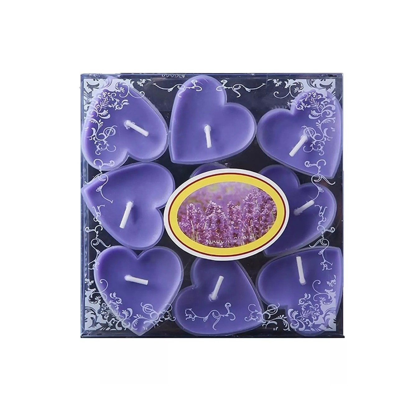Set 9 Lumanari in Forma de Inima, Flippy, pentru Ziua Indragostitilor, Aroma de Lavanda, Ardere 3.5 h, din Parafina, 4 x 2 cm, Mov [1]