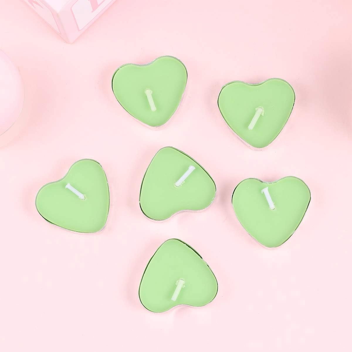 Set 9 Lumanari in Forma de Inima, Flippy, pentru Ziua Indragostitilor, Aroma de Mar, Ardere 3.5 h, din Parafina, 4 x 2 cm, Verde [2]