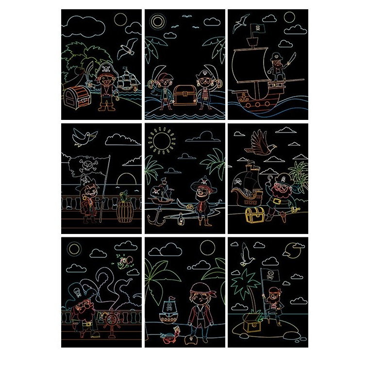 Set 9 Planse Razuibile, Flippy, Scratch ArtCards, +3 Ani, de Razuit si de Colorat, 19 x 14 cm, Model Pirati, Multicolor [2]