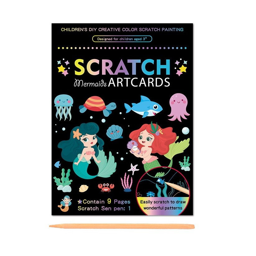 Set 9 Planse Razuibile, Flippy, Scratch ArtCards, +3 Ani, de Razuit si de Colorat, 19 x 14 cm, Model Sirene, Multicolor [1]