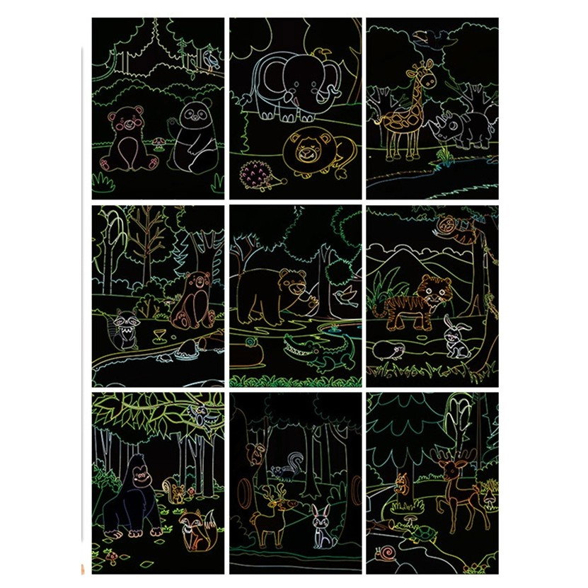 Set 9 Planse Razuibile, Flippy, Scratch ArtCards, +3 Ani, de Razuit si de Colorat, 19 x 14 cm, Model ZOO, Multicolor [2]