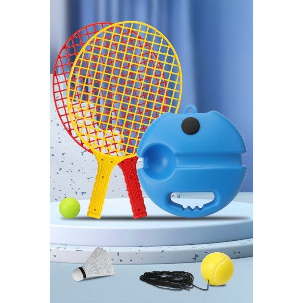 Set Badminton pentru Copii, Flippy, Doua Palete, Fluturas, 2 Mingi, Minge cu Elastic pentru Antrenament, Suport de Prindere Stabil, 40.5x23 cm, Rosu Galben [7]