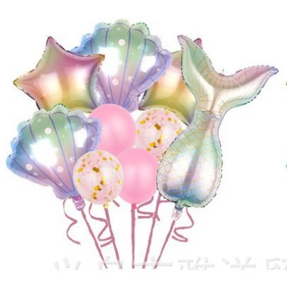 Set baloane aniversare pentru fetita, set din 9 baloane, Flippy, Tematica Sirene, 5 Baloane Folie, 4 baloane latex, Roz [1]