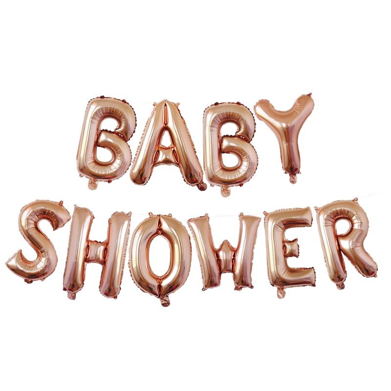 Set Baloane din Folie Metalizata, Flippy, Model Baby Shower, Litere de 40 cm, Baloane Party, Ambalaj Individual, Pai, Ata si Adeziv Incluse, Umflare cu Aer sau Heliu, Rose Gold [1]