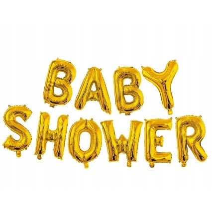 Set Baloane din Folie Metalizata, Flippy, Model Baby Shower, Litere de 40 cm, Baloane Party, Ambalaj Individual, Pai, Ata si Adeziv Incluse, Umflare cu Aer sau Heliu, Auriu [2]