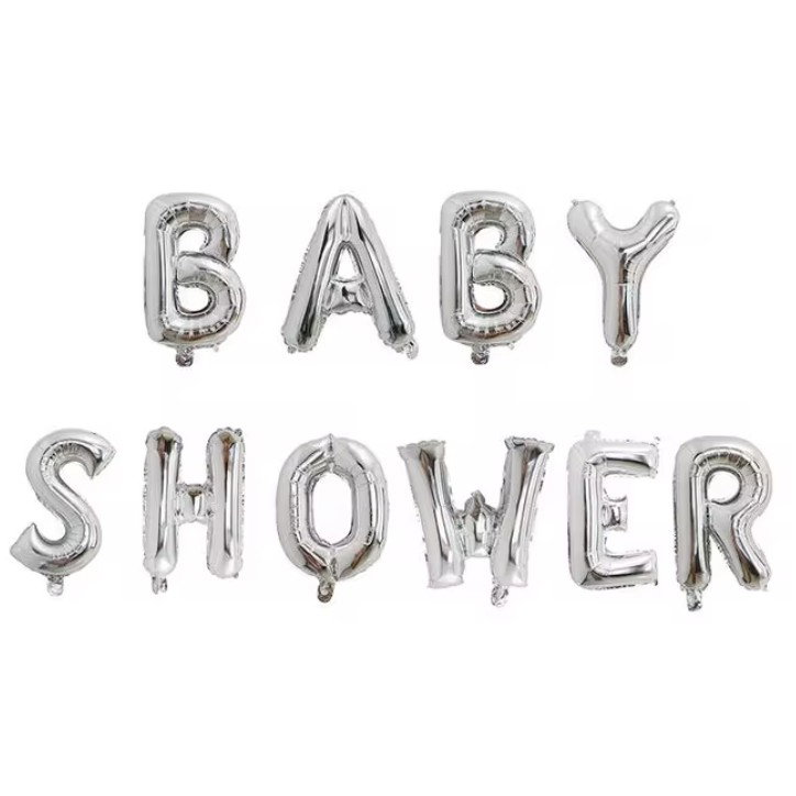 Set Baloane din Folie Metalizata, Flippy, Model Baby Shower, Litere de 40 cm, Baloane Party, Ambalaj Individual, Pai, Ata si Adeziv Incluse, Umflare cu Aer sau Heliu, Argintiu [4]