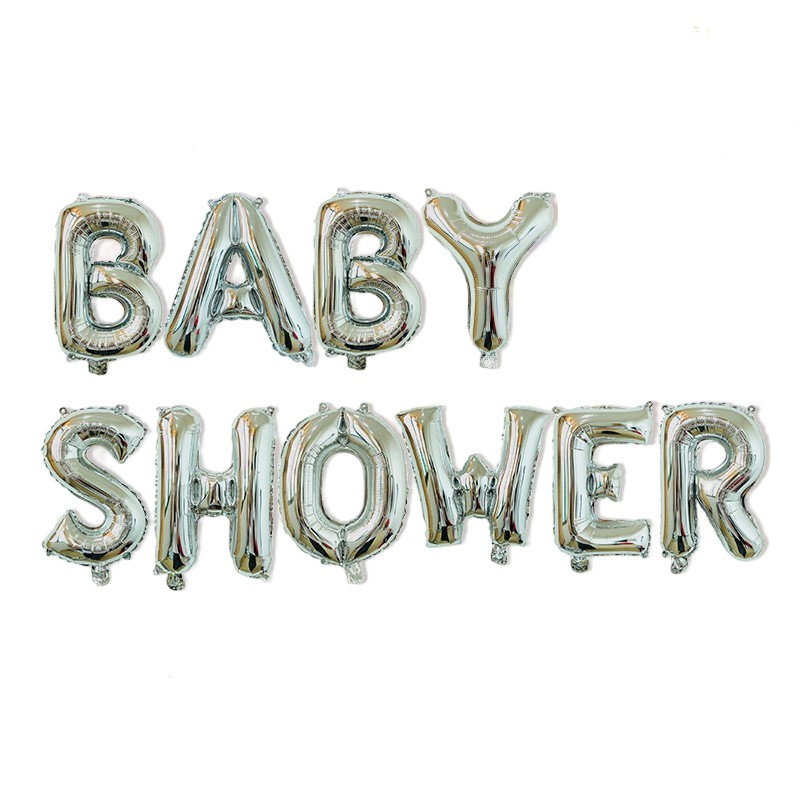 Set Baloane din Folie Metalizata, Flippy, Model Baby Shower, Litere de 40 cm, Baloane Party, Ambalaj Individual, Pai, Ata si Adeziv Incluse, Umflare cu Aer sau Heliu, Argintiu [1]
