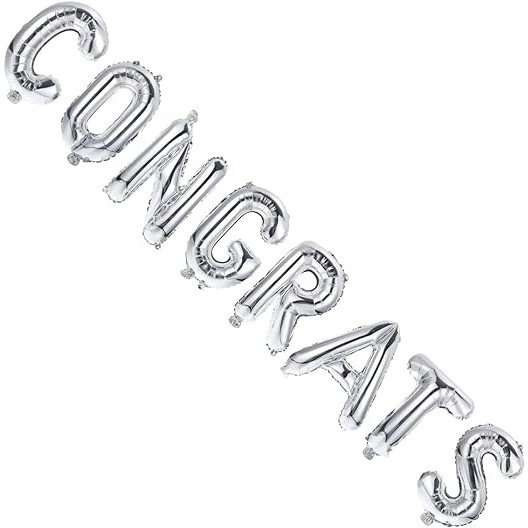 Set Baloane din Folie Metalizată, Flippy, Model Congrats, Litere de 40 cm, Baloane Absolvire, Ambalaj Individual, Pai inclus, Umflare cu Aer sau Heliu, Argintiu [6]