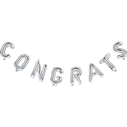 Set Baloane din Folie Metalizată, Flippy, Model Congrats, Litere de 40 cm, Baloane Absolvire, Ambalaj Individual, Pai inclus, Umflare cu Aer sau Heliu, Argintiu [1]