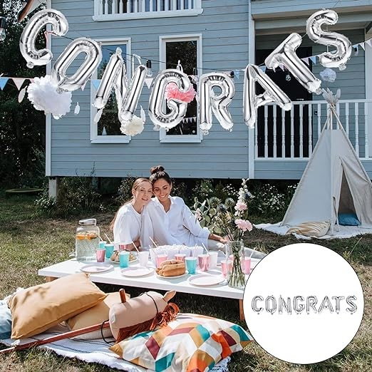 Set Baloane din Folie Metalizată, Flippy, Model Congrats, Litere de 40 cm, Baloane Absolvire, Ambalaj Individual, Pai inclus, Umflare cu Aer sau Heliu, Argintiu [4]