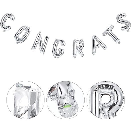 Set Baloane din Folie Metalizată, Flippy, Model Congrats, Litere de 40 cm, Baloane Absolvire, Ambalaj Individual, Pai inclus, Umflare cu Aer sau Heliu, Argintiu [3]