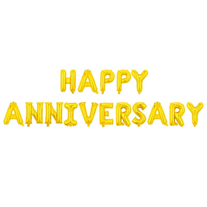 Set Baloane din Folie Metalizata, Flippy, Model Happy Anniversary, Litere de 40 cm, Baloane Party, Ambalaj Individual, Pai Inclus, Umflare cu Aer sau Heliu, Auriu [1]