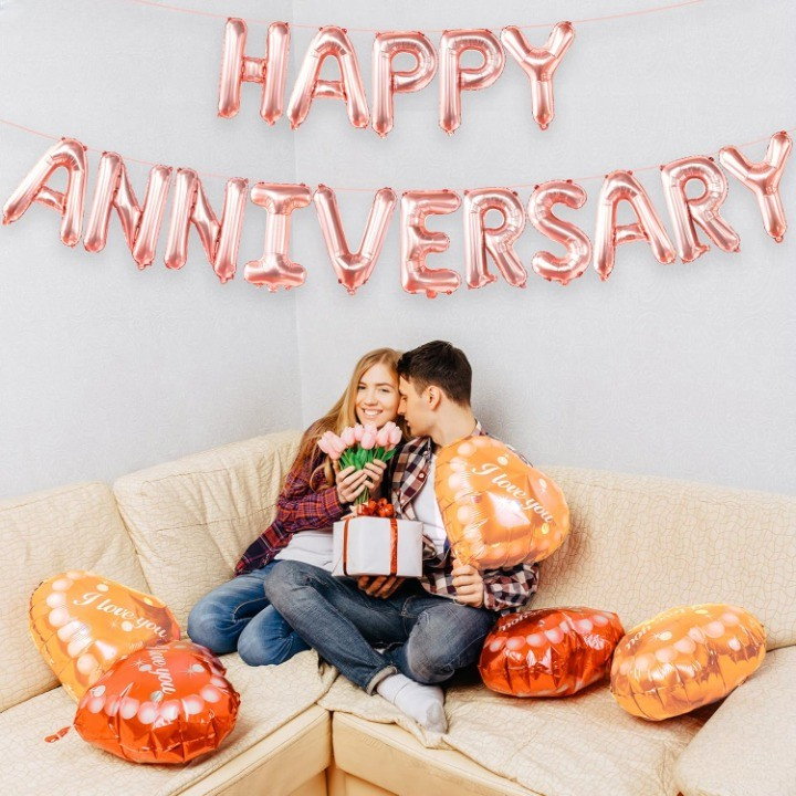 Set Baloane din Folie Metalizata, Flippy, Model Happy Anniversary, Litere de 40 cm, Baloane Party, Ambalaj Individual, Pai Inclus, Umflare cu Aer sau Heliu, Roz [5]