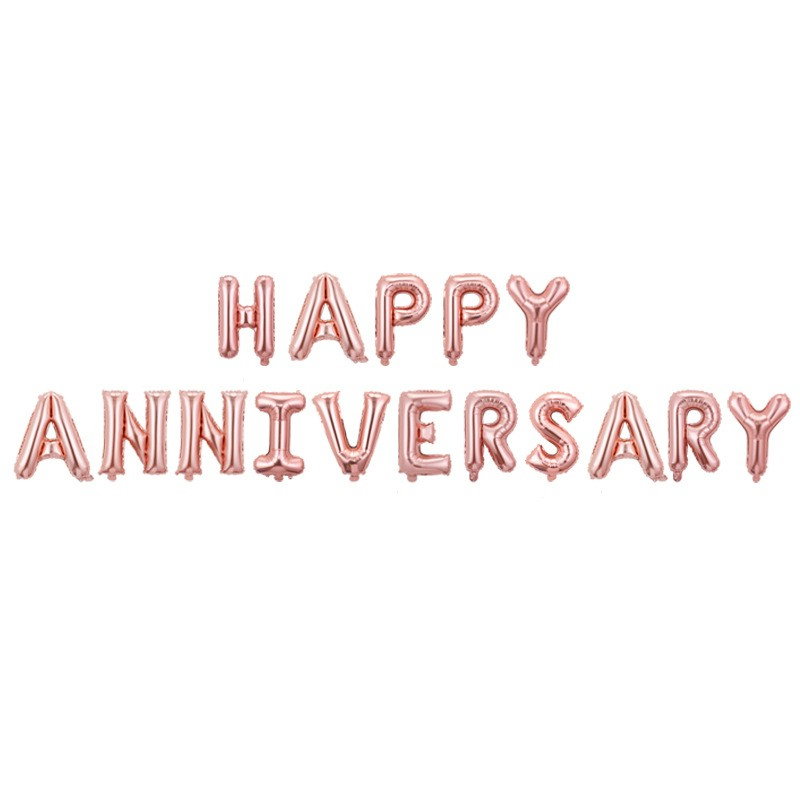 Set Baloane din Folie Metalizata, Flippy, Model Happy Anniversary, Litere de 40 cm, Baloane Party, Ambalaj Individual, Pai Inclus, Umflare cu Aer sau Heliu, Roz [1]