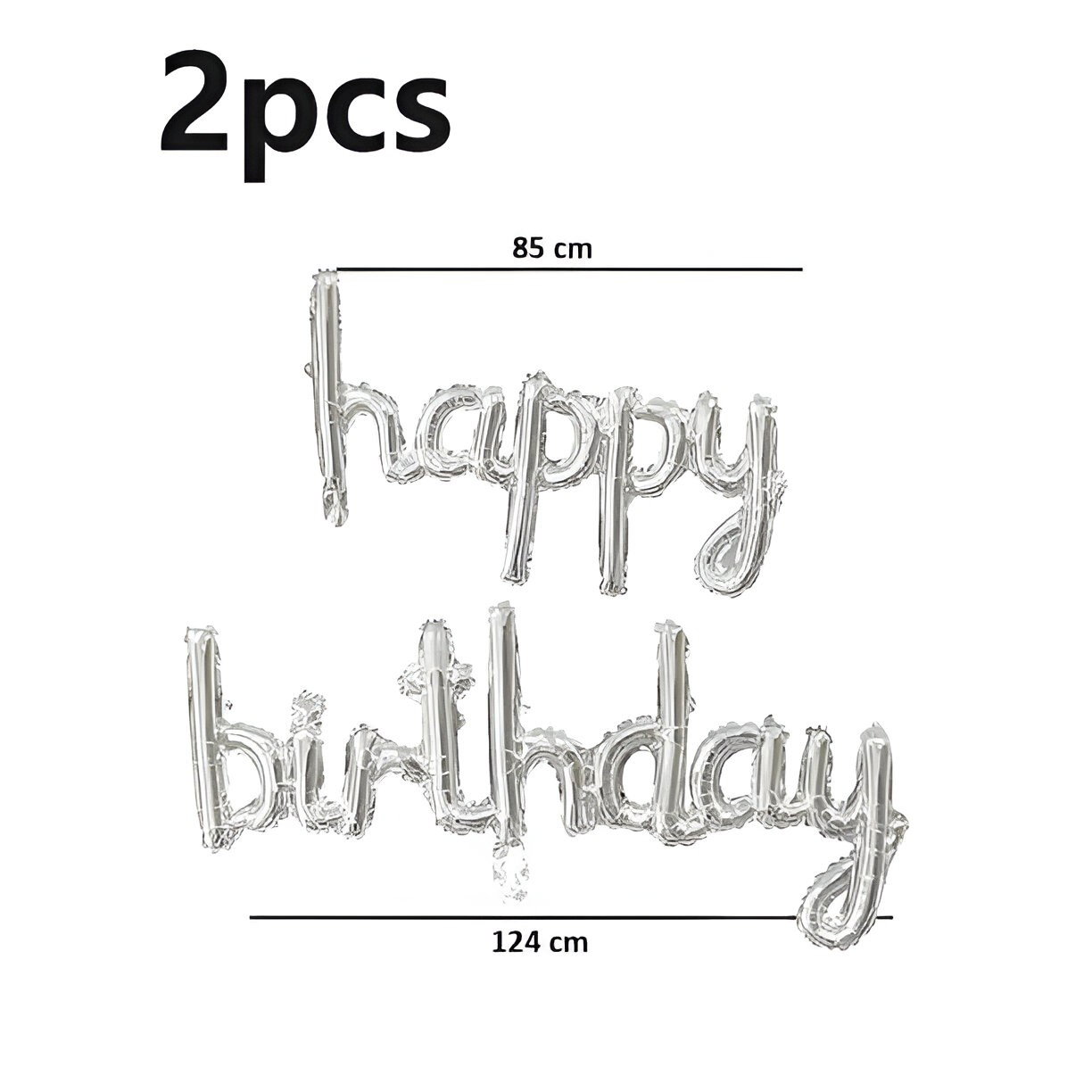 Set Baloane din Folie Metalizată, Flippy, Model Happy Birthday, 45x85 cm, 45x124cm, Baloane Party, Ambalaj Individual, Pai inclus, Umflare cu Aer sau Heliu, Argintiu [5]