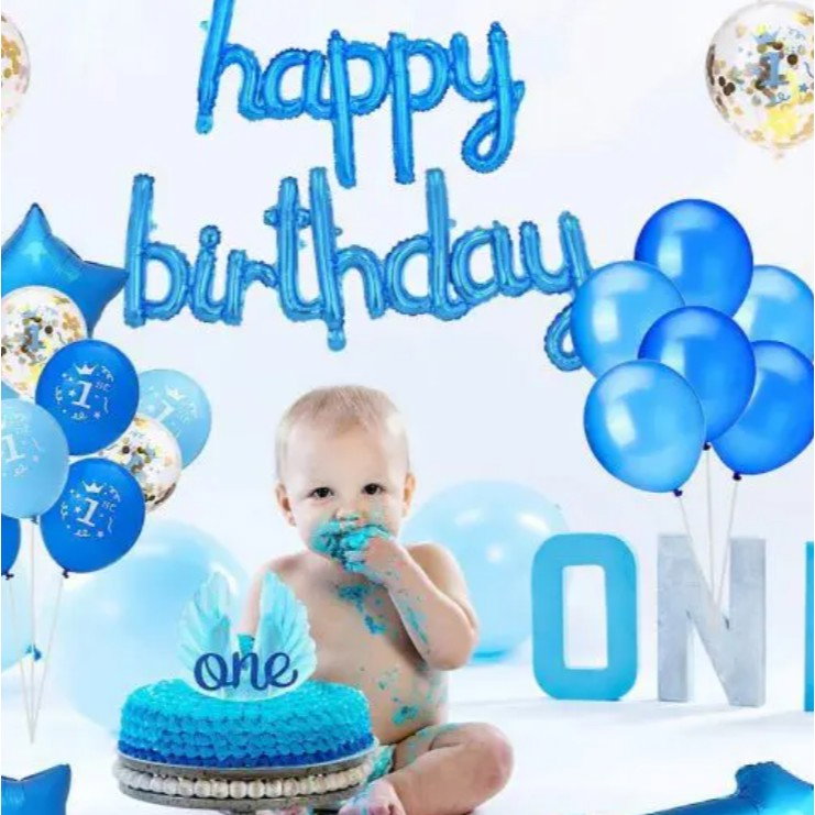 Set Baloane din Folie Metalizata, Flippy, Model Happy Birthday, 45x85 cm, 45x124cm, Baloane Party, Ambalaj Individual, Pai Inclus, Umflare cu Aer sau Heliu, Albastru [6]