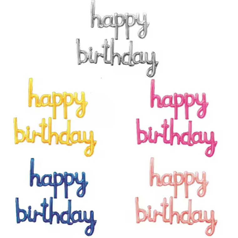 Set Baloane din Folie Metalizata, Flippy, Model Happy Birthday, 45x85 cm, 45x124cm, Baloane Party, Ambalaj Individual, Pai Inclus, Umflare cu Aer sau Heliu, Roz Pal [5]