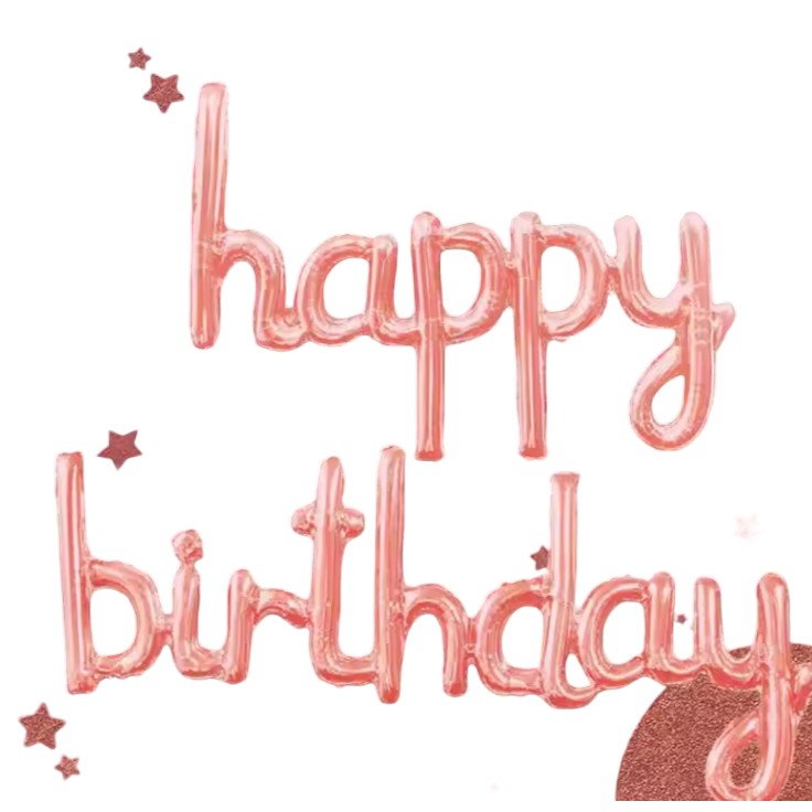 Set Baloane din Folie Metalizata, Flippy, Model Happy Birthday, 45x85 cm, 45x124cm, Baloane Party, Ambalaj Individual, Pai Inclus, Umflare cu Aer sau Heliu, Roz Pal [8]