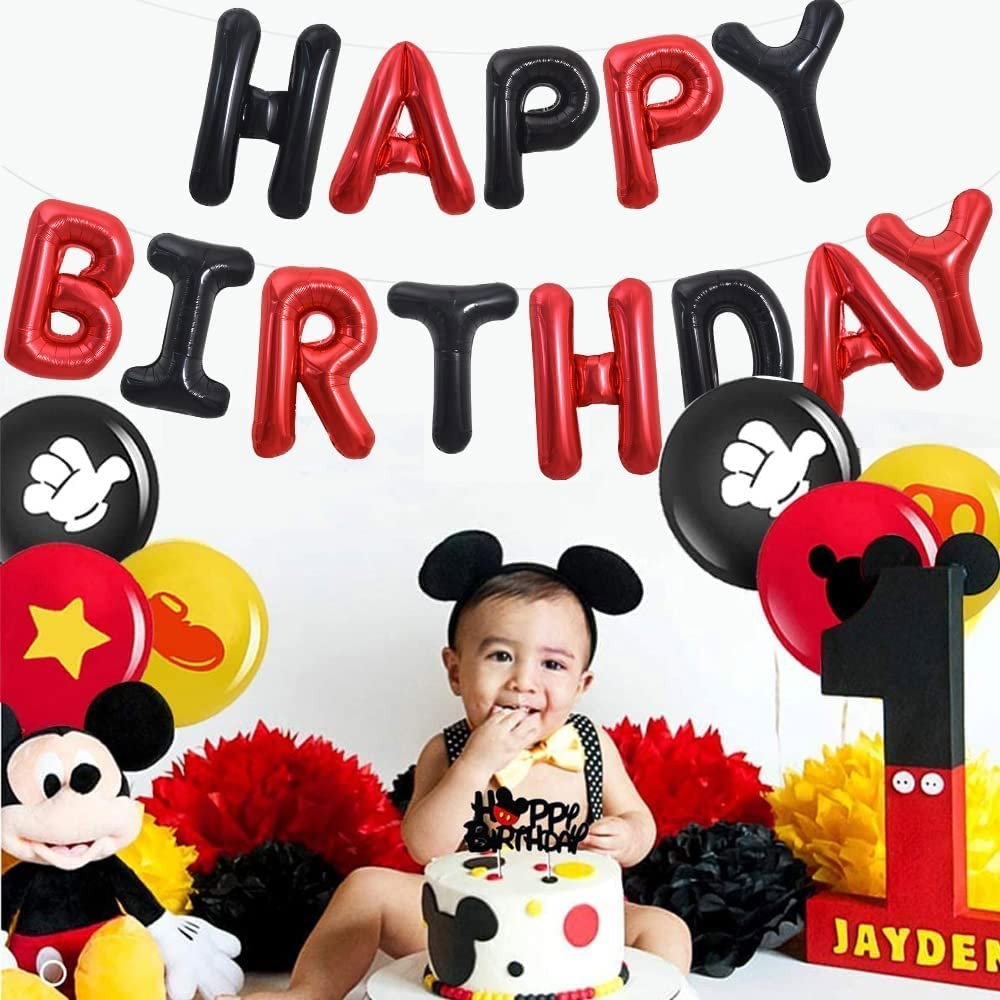 Set Baloane din Folie Metalizata, Flippy, Model Happy Birthday, Litere de 40 cm, Baloane Party, Ambalaj Individual, Pai, Ata si Adeziv Incluse, Umflare cu Aer sau Heliu, Rosu-Negru [4]