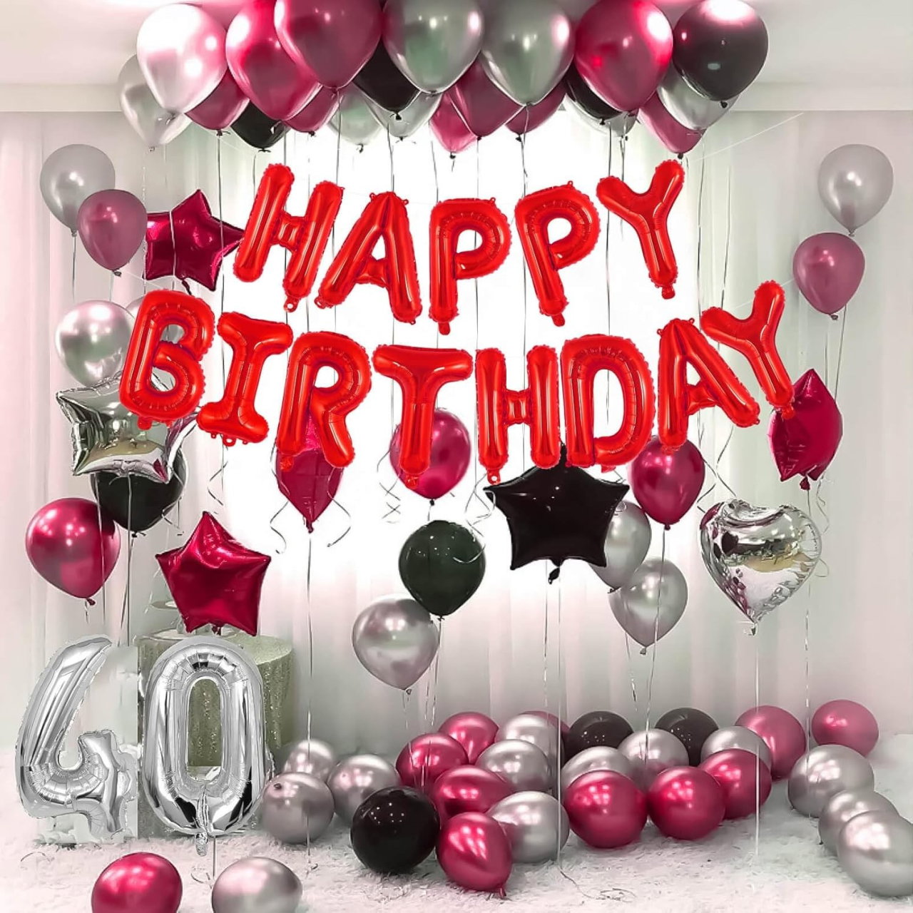 Set Baloane din Folie Metalizata, Flippy, Model Happy Birthday, Litere de 40 cm, Baloane Party, Ambalaj Individual, Pai, Ata si Adeziv Incluse, Umflare cu Aer sau Heliu, Rosu [5]