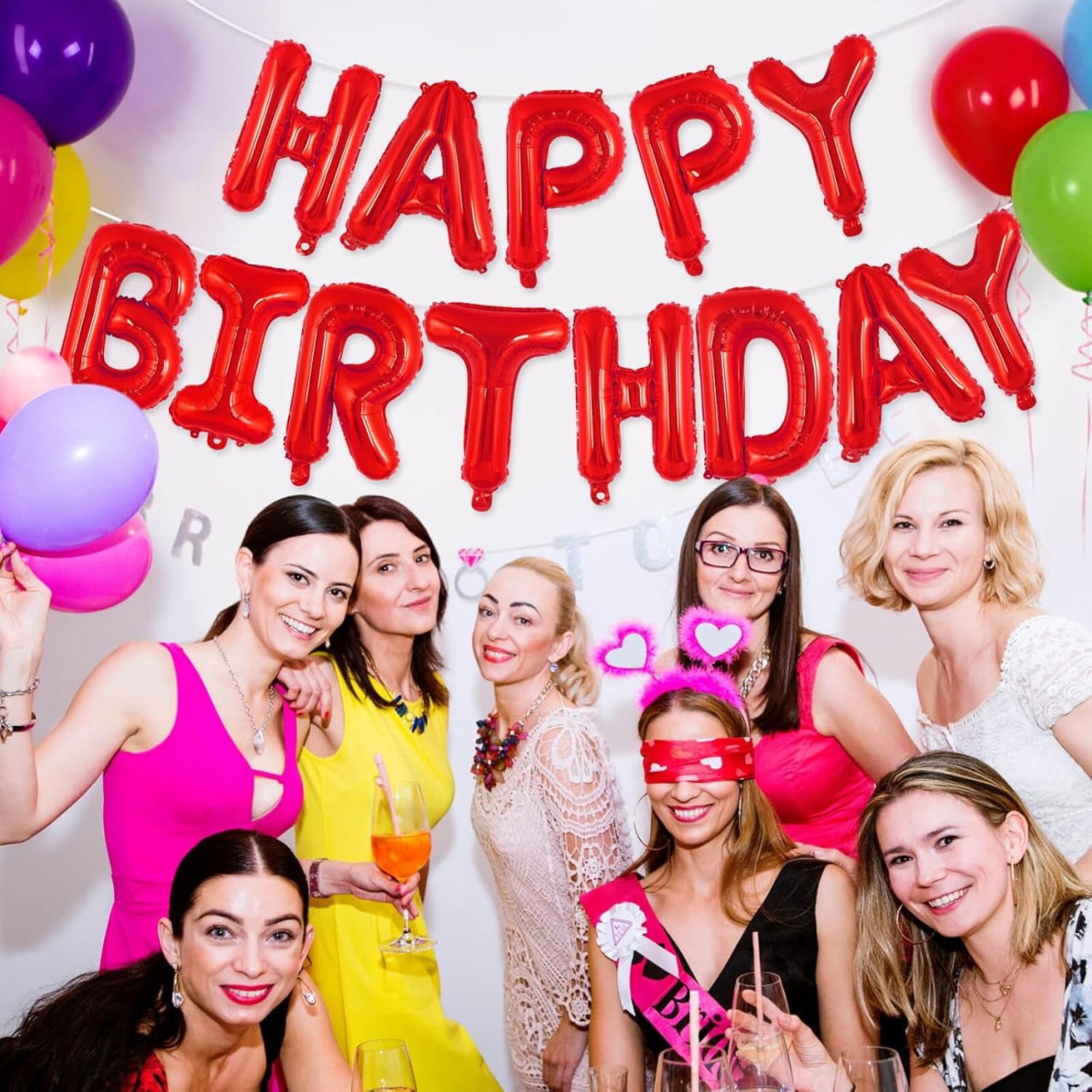 Set Baloane din Folie Metalizata, Flippy, Model Happy Birthday, Litere de 40 cm, Baloane Party, Ambalaj Individual, Pai, Ata si Adeziv Incluse, Umflare cu Aer sau Heliu, Rosu [4]