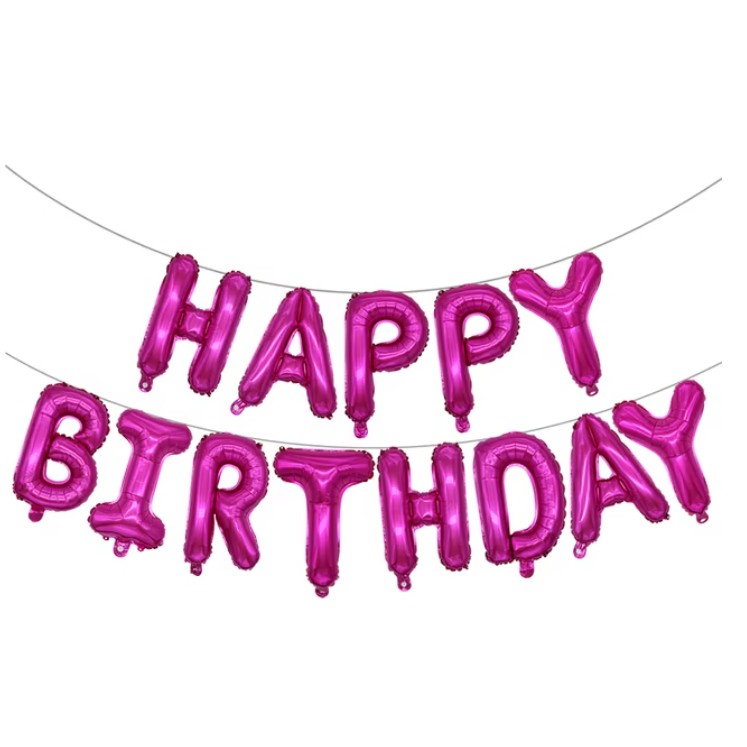 Set Baloane din Folie Metalizata, Flippy, Model Happy Birthday, Litere de 40 cm, Baloane Party, Ambalaj Individual, Pai, Ata si Adeziv Incluse, Umflare cu Aer sau Heliu, Mov [5]