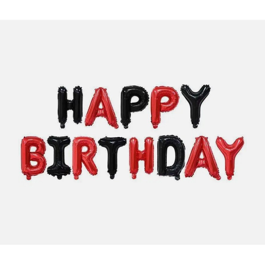 Set Baloane din Folie Metalizata, Flippy, Model Happy Birthday, Litere de 40 cm, Baloane Party, Ambalaj Individual, Pai, Ata si Adeziv Incluse, Umflare cu Aer sau Heliu, Rosu-Negru [7]