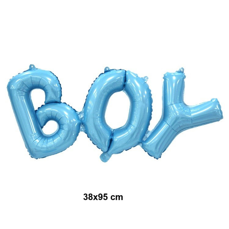 Set Baloane din Folie Metalizată, Flippy, Model Scris Boy, 38x95 cm, Tematica Baby Shower, Baloane Party, Ambalaj Individual, Pai Inclus, Umflare cu Aer sau Heliu, Albastru [2]