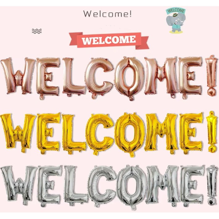 Set Baloane din Folie Metalizata, Flippy, Model WELCOME!, Litere de 40 cm, Baloane Party, Ambalaj Individual, Pai Inclus, Umflare cu Aer sau Heliu, Auriu [2]