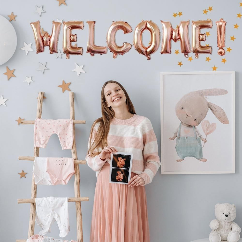 Set Baloane din Folie Metalizata, Flippy, Model WELCOME!, Litere de 40 cm, Baloane Party, Ambalaj Individual, Pai Inclus, Umflare cu Aer sau Heliu, Roz [4]