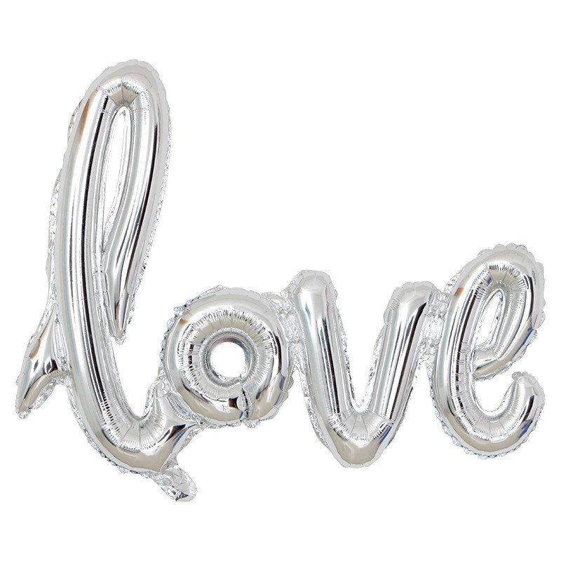 Set Baloane din Folie Metalizata, Model Love Scris de Mana, 102x65 cm, Baloane Ziua Indragostitilor, Ambalaj Individual, Pai inclus, Umflare cu Aer sau Heliu, Argintiu [2]