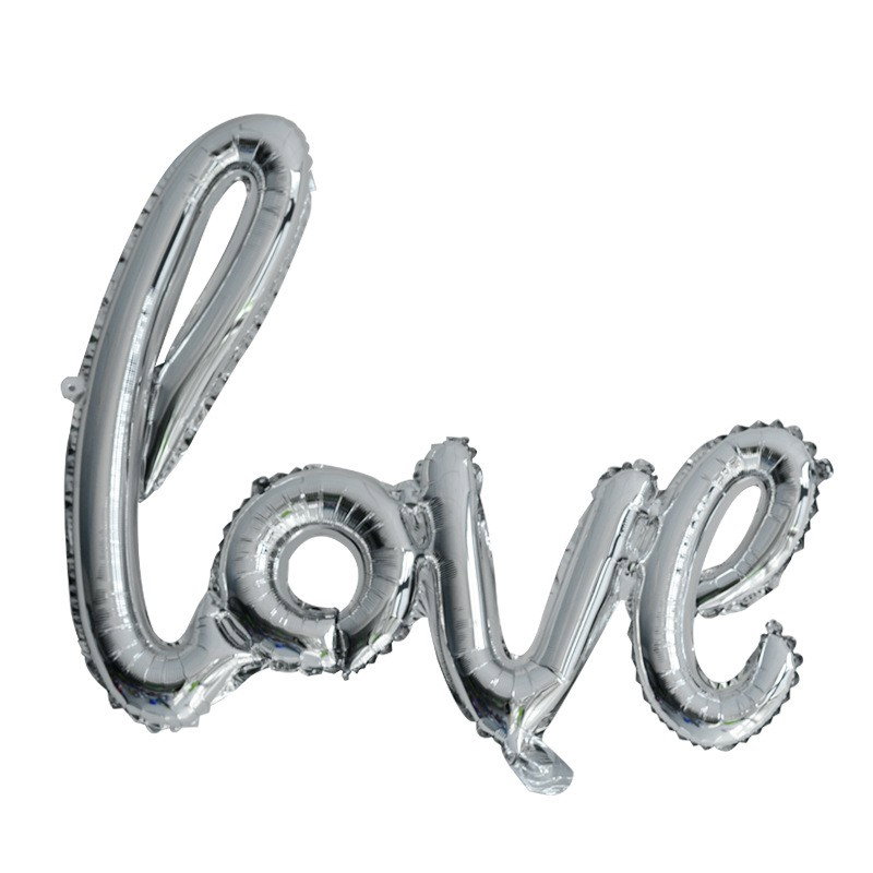 Set Baloane din Folie Metalizata, Model Love Scris de Mana, 102x65 cm, Baloane Ziua Indragostitilor, Ambalaj Individual, Pai inclus, Umflare cu Aer sau Heliu, Argintiu [1]
