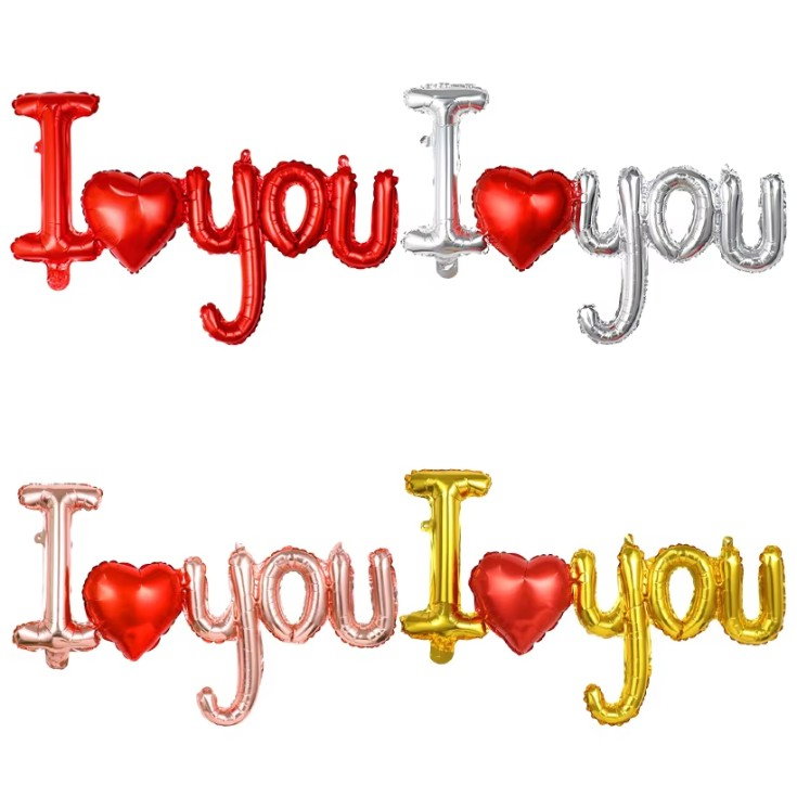 Set Baloane Folie Metalizata, Flippy, Model I LOVE YOU cu Inimioara, 54x97 cm, Tematica Ziua Îndrăgostiților, Ambalaj Individual, Pai Inclus, Umflare cu Aer sau Heliu, Auriu [4]