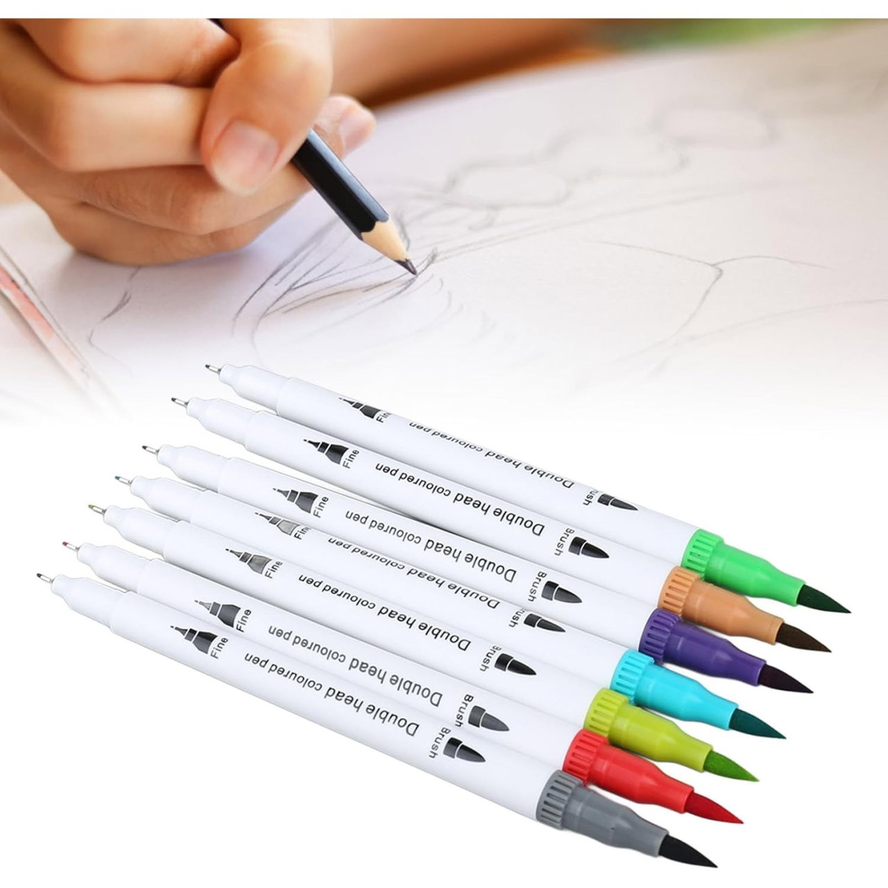 Set Carioci pe Baza de Apa, Flippy, 2 in 1, pentru Pictura, Caligrafie, 60 Culori, Penar Negru, Corp Carioca Alb, 26.5 x 17.5 x 4.5 cm, Multicolor [5]