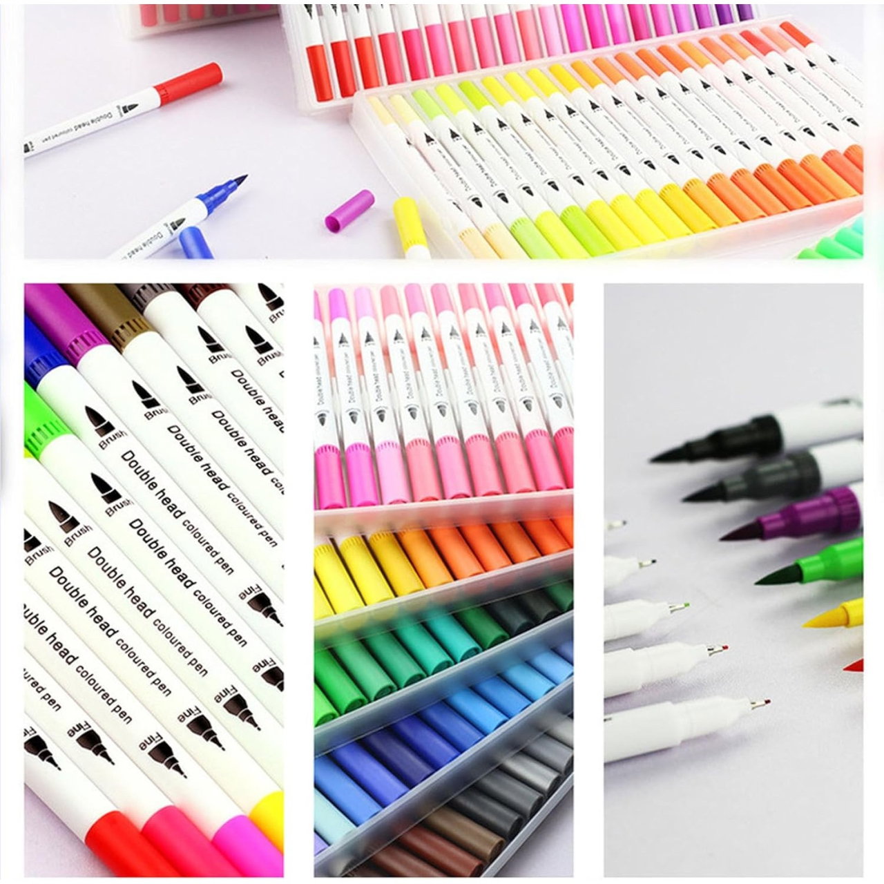 Set Carioci pe Baza de Apa, Flippy, 2 in 1, pentru Pictura, Caligrafie, 60 Culori, Penar Negru, Corp Carioca Alb, 26.5 x 17.5 x 4.5 cm, Multicolor [6]
