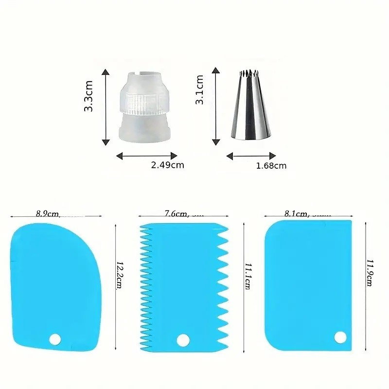 Set de 216 Piese de Copt pentru Prajituri, Flippy, 3 Tavi de Copt, Nivelator, Forme Cupcake, Pos pentru Ornat cu 7 Capete, Feliator Tort, din Otel Inoxidabil, Multicolor [9]