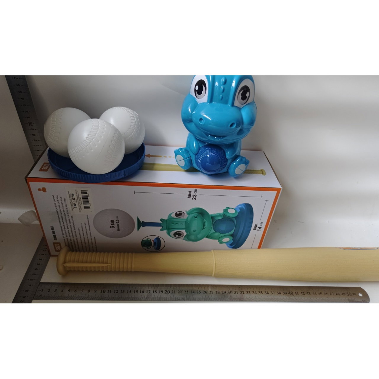 Set de Baseball 5 Piese pentru Copii, Flippy, Jucarie Dinosaur Press, 14x23 cm, Verde/Albastru [2]