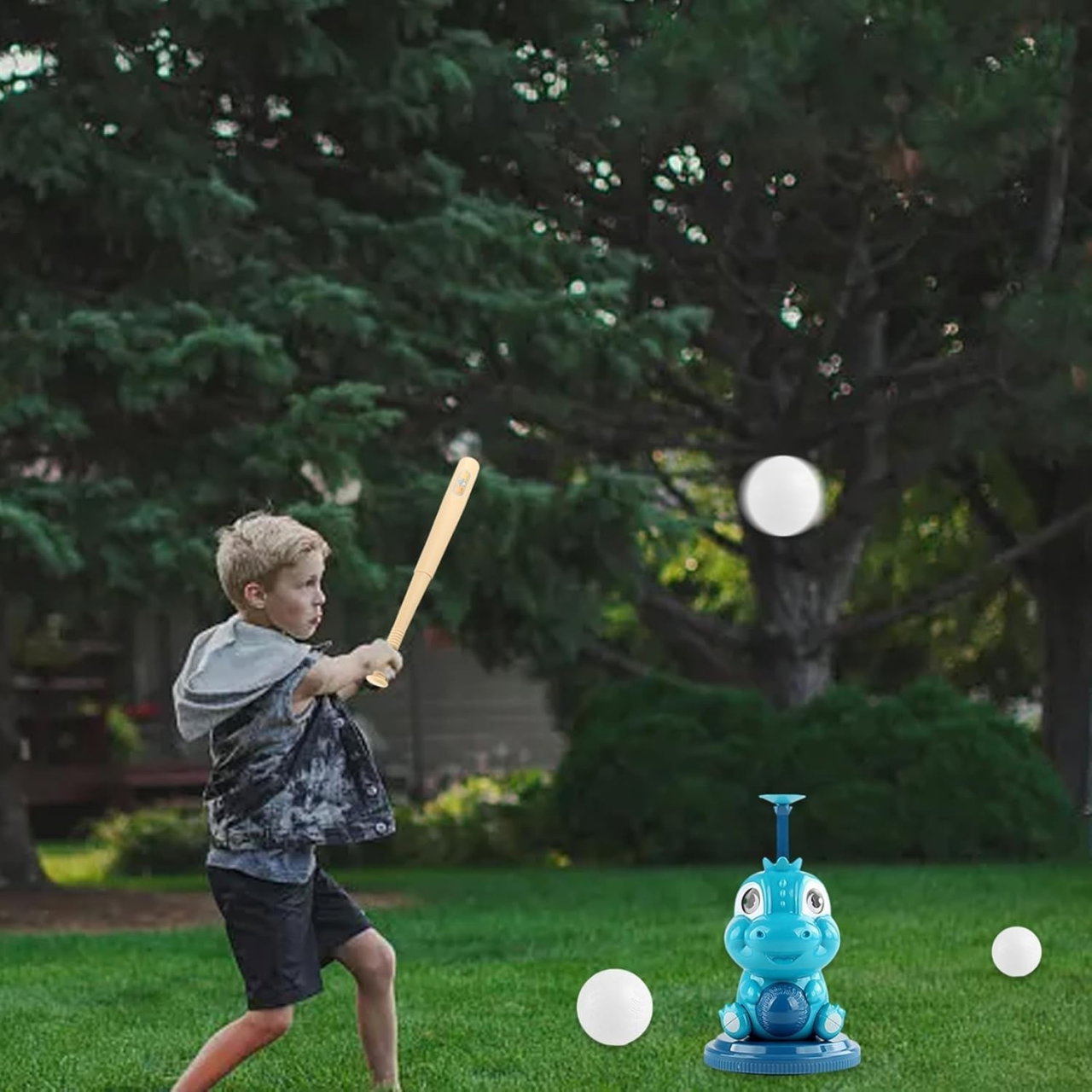 Set de Baseball 5 Piese pentru Copii, Flippy, Jucarie Dinosaur Press, 14x23 cm, Verde/Albastru [6]