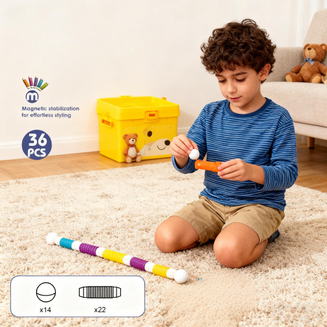 Set de constructie magnetic cu tuburi flexibile (36 piese) [4]