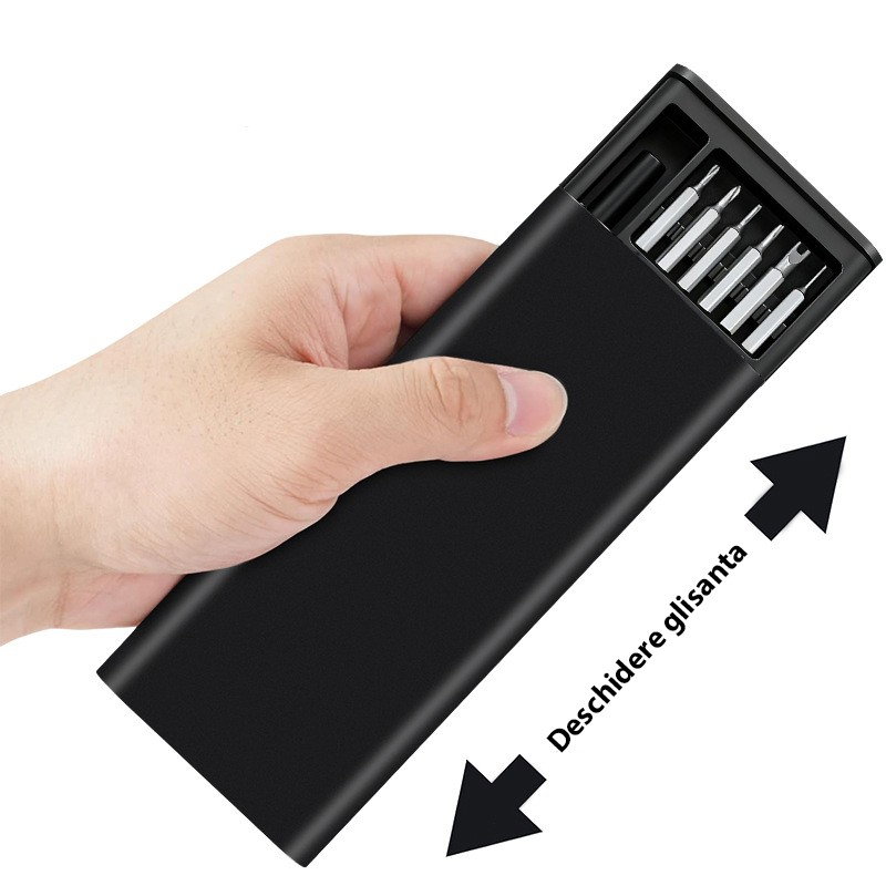 Set de Surubelnite 24-in-1 cu Clichet, Flippy, Set de Uz Casnic pentru Repararea Electronicelor Mici, Maner durabil Negru, 26.5 x 15 x 1.5 cm, Negru [3]