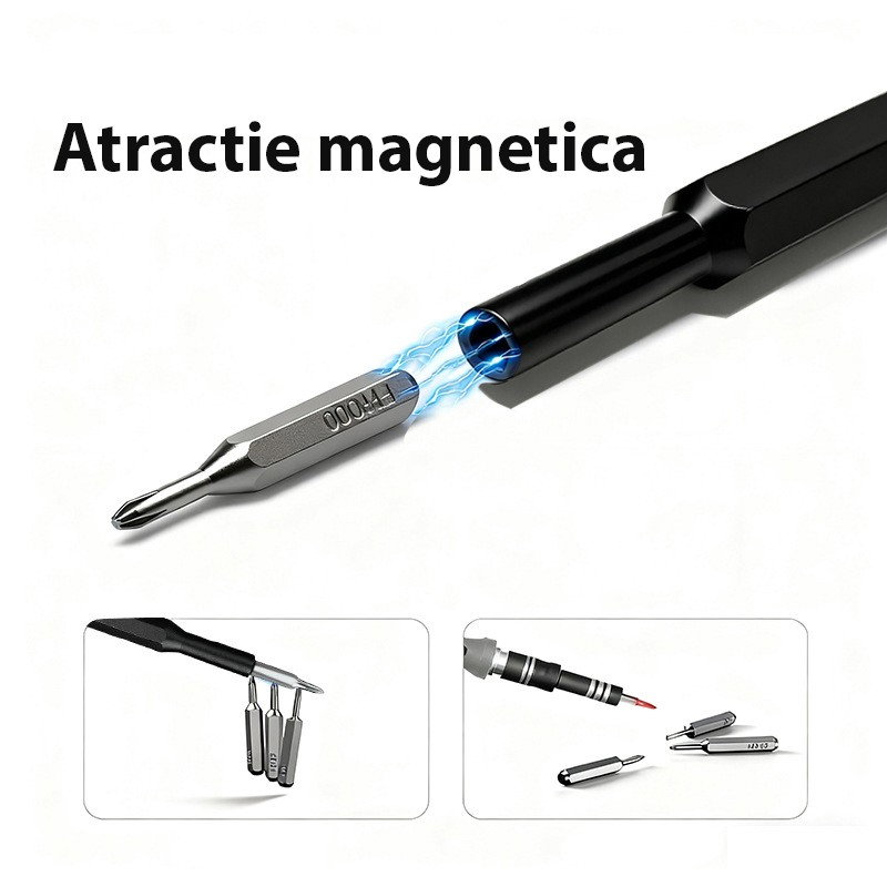 Set de Surubelnite 24-in-1 cu Clichet, Flippy, Set de Uz Casnic pentru Repararea Electronicelor Mici, Maner durabil Negru, 26.5 x 15 x 1.5 cm, Negru [4]