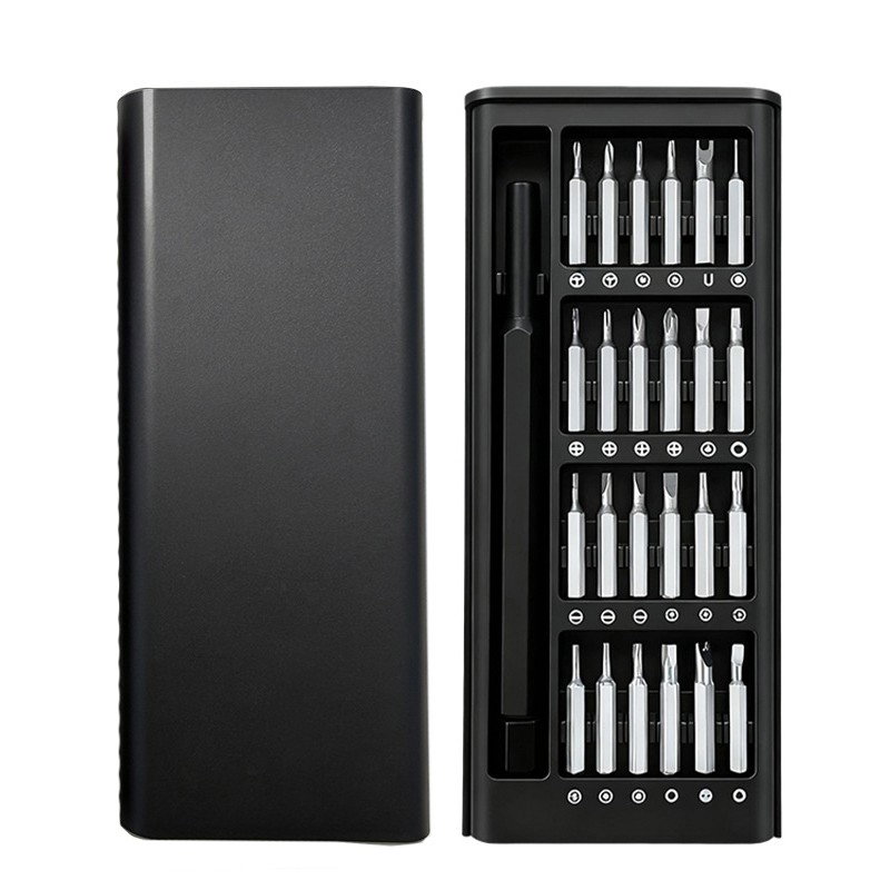Set de Surubelnite 24-in-1 cu Clichet, Flippy, Set de Uz Casnic pentru Repararea Electronicelor Mici, Maner durabil Negru, 26.5 x 15 x 1.5 cm, Negru [1]