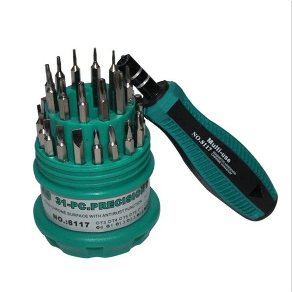 Set de Surubelnite 31-in-1 cu Clichet, Flippy, Set de Uz Casnic pentru Repararea Electronicelor Mici, Maner durabil Izolat Magnetic, 10 x 5 x 5 cm, Verde [3]