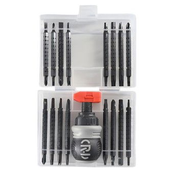 Set de Surubelnite 34-in-1 cu Clichet, Flippy, Set de Uz Casnic pentru Repararea Electronicelor Mici, Maner durabil, 12 x 10 x 5 cm, Negru Mat [1]