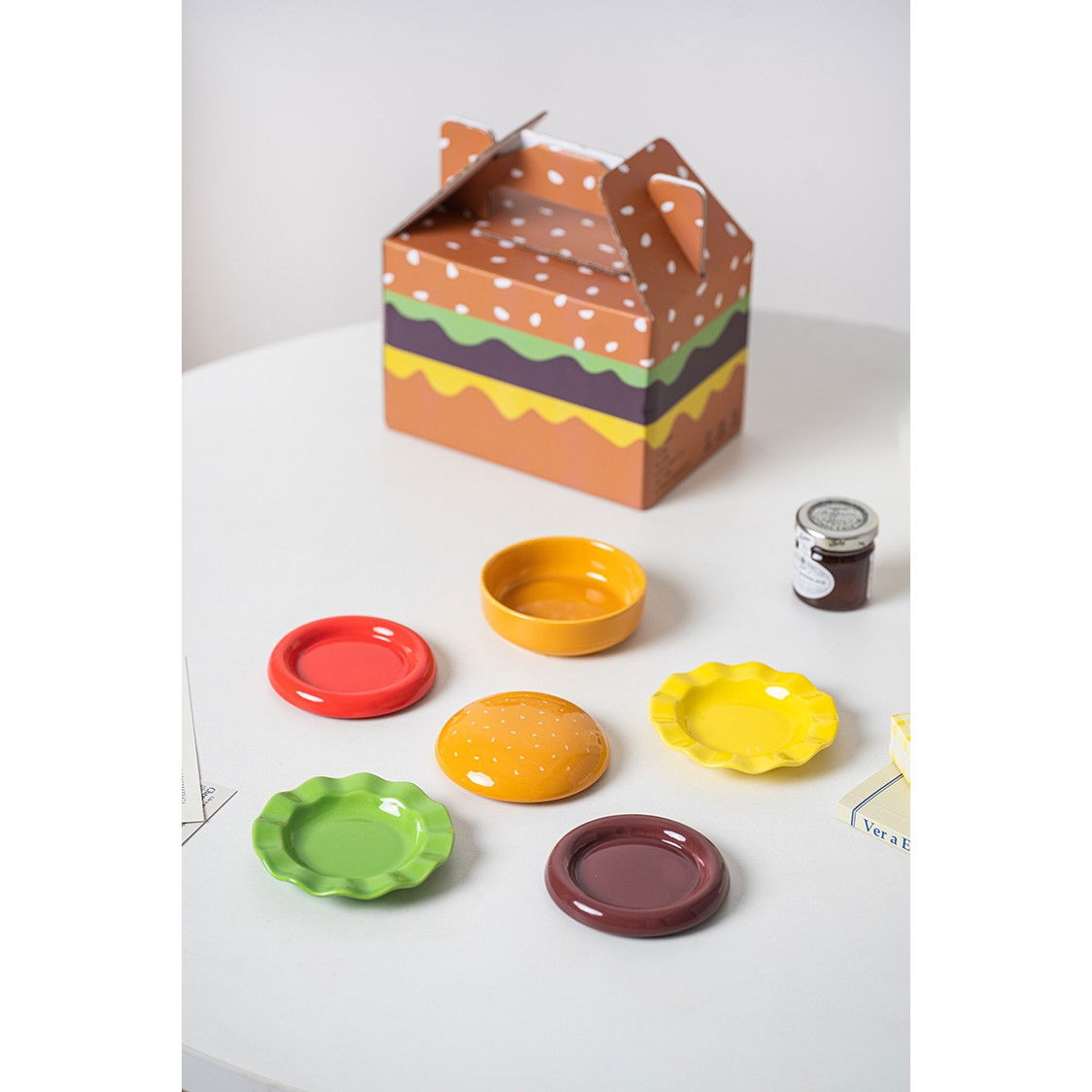 Set Farfurii Ceramice sub Forma de Burger, din Ceramica, pentru Sosuri si Gustari, Mini Farfurii Stivuibile, Multicolor [15]