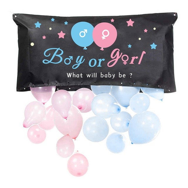 Set Gender Reveal, Flippy, Balloon Drop Bag, din Plastic si Latex, 24 Baloane Roz si Albastru 13 cm, Sac pentru Baloane 60 x 120 cm, Multicolor [1]